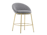 Celano Indoor Metal Upholstered Barstool, Gold-Plated Frame and Mixed Gray Upholstery, Set of 2 N775P268055G