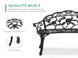 Outdoor Cast Aluminum Patio Bench, Porch Bench Chair with Curved Legs Rose Pattern, Black 01485098