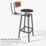 Bar stool 2-piece set, black dining table chair with backrest and footrest, thick cushion stool, 03465675