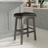 30" Bar Stool, Weathered Gray Finish, Black Leather Seat B04660632