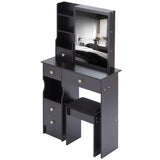 Small Size Left Drawer Desktop Vanity Table Cushioned Stool, Extra Large Sliding Mirror, Multi W936P202257