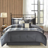 7 Piece Herringbone Comforter Set Grey Queen B03597008