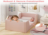 Pink Upholstered Toddler Bed Velvet Wooden Slat Frame for Kids No Mattress 22664722