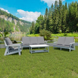 HIPS Loveseat with Cushion, Wood Grain Outdoor Garden Sofa,White/Grey W1209114906