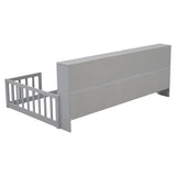 Twin Floor Bed with Bedside Bookcase,Shelves,Guardrails,Grey W504142770