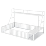 Full Size Floor Bed Frame with Safety Fence, Metal Floor Bed with Desk and Storage Shelves, W1580P240069