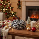 2PCS Set Christmas Pumpkin Decoration 7x7x6.7" Fabric Black & White Plaid Pumpkins, Perfect for 66644802