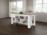 Ruso Kitchen Island, 3 Spacious open Shelves, Modern Design, White / Natural Oak B097P474317