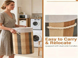 13.2 Gallon Bamboo Laundry Hamper with Lid & Removable Liner, Collapsible Dirty Clothes Basket with 48617882
