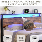 Queen Size Bed Frame with Storage Headboard and 2 Drawers, LED Lights Bed with Charging Station, W1916126253