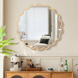 Solid Wood Wavy Mirror-Natural-Wood Vanity Mirror Wall Decor 42" x 42" Modern Mirror Wall Decor for W1445P189555