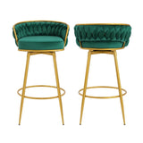 Swivel Counter Height Bar Stools Set of 2, 31.5" Bar Height Stools with Hand-Woven Backrest & Gold N762P216979F