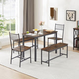 ZNTS Dining Table Set, Barstool Dining Table with 2 Benches 2 Back Chairs, Industrial Dining Table for W1668P152537