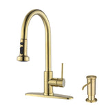 Stainless Steel Pull Down Kitchen Faucet with Soap Dispenser Brushed Gold JYBB41202BG