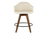 Mid-Century Counter Stool in Walnut and Cream Faux Leather B202P222358