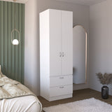 Armoire Wardrove 76" H, Hanging Rod, 2 Drawers, 1 Shelf, White B097P199752