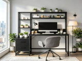 55 Inch Rustic Computer Desk with Drawers and Storage Shelves Home Office 38719938
