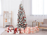 7.5ft Snow Flocked Pencil Christmas Tree - 641 Branch Tips, 350 Warm LED Lights, PVCMetal 44605687