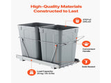 Cabinet Pullout Garbage Bin, 27QTx2 Dual Under Sink Waste Disposal and Recycling Unit, Under Counter 06987763