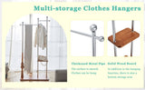 70" Industrial Coat Rack, Solid Wood & Silver Stainless Steel Clothing Rack, Double Layer Hanger for W2920P276826