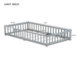 Twin Size Floor Bed with Fence without Door, Rubber Wood Floor Bed with Safety Guardrails,Grey W504P296793