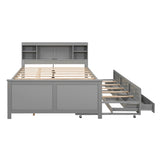 ZNTS Full Size Platform Bed with Storage Headboard, USB, Twin Size Trundle and 3 Drawers, Gray 72696282