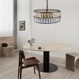 Modern Crystal Drum Chandelier, 6-Light Pendant Lighting Fixture with Black Metal Frame for Living W1340P189445