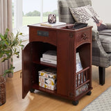 Powered Traditional End Table with Charging Station, Narrow Side Table with USB Ports and Outlets, W1693P227261