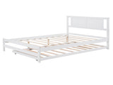Full Size Platform Bed with Adjustable Trundle,White 67335800