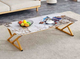 A coffee table is made of rock slab material, with a natural and smooth marble pattern on the W1151P154284