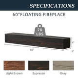 60" Rustic Wood Fireplace Mantel,Wall-Mounted & Floating Shelf for Home Decor W1390111301