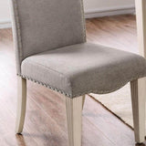 Transitional Style Antique White Frame Set of 2pc Side Chairs Gray Fabric Parson Chair Camel Back B011P208978