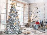 7 FT Snow Flocked Pre-lit Artificial Pop Up Christmas Tree with 170 Warm Lights and Golden Ornaments 87015416