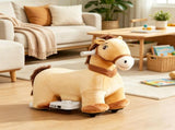 Brown 6V Electric Ride On Pony Battery Powered Toddler Toy with Music, Forward Movement & Silent PU 96194738