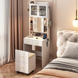 Small Vanity Desk with Sliding Mirror and LED Lights, Makeup Table with Charging Station and Storage 26697080