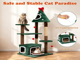 54" Green Christmas Cat Tree with Dual Condos, Jute Scratching Posts, Bell Balls & Anti-Toppling 05214536