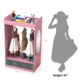 ZNTS Kids Costume Organizer、 Costume Rack、Kids Armoire、Open Hanging Armoire Closet with Mirror-PINK 52444756