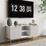 Modern TV Stand with Wave-Design Doors, Open Shelf & Adjustable Shelf - Stylish and Functional for W3151P288928