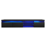 ON-TREND Unique Design TV Stand with 2 Glass Shelves, Ample Storage Space Media Console for TVs Up WF314584AAB