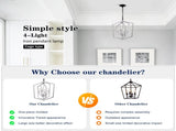 4-Light Farmhouse Chandeliers, Matte Black and Sliver Matte Black Vintage Cage Light Fixture W1592P230610