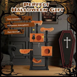 61" Halloween Cat Tree, Large Cat Tower with 2 Spacious Cat Condos, 2 Padded Perches, 2 Hammocks, 04019116