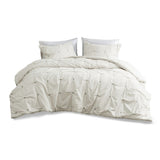 3 Piece Elastic Embroidered Cotton Comforter Set White King/Cal King B03596439