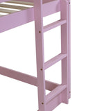 Twin over Twin Rubber Wood Floor Bunk Bed, with ladder,Guardrails,House-Shaped-Bunk Bed,Pink W504P206867