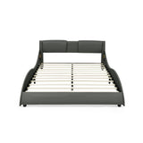 ZNTS Queen Bed Frame Modern Faux Leather Upholstered Platform Bed Frame with and Headboard Wave Like W487P169713