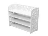 Wood-plastic Board Four Tiers Carved Shoe Rack White B 31111273