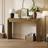 TREXM Entryway Table with Natural Wood Grain Finish, Console Table with Fluted Design, Oval Top and N715P288632D