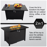 25" H x 42" W Steel Outdoor Fire Pit Table with Lid B120P242624