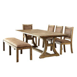 ZNTS Rustic Elegance Brown Fabric Seat 1pc Bench Bold Sturdy Design Rustic Oak Solidwood Frame Dining B011P200230