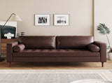 Mirod Mid-Century Modern PU Leather 3-Seat Sofa, Tufted Design, Solid Wood Legs, 2 Bolster Pillows, N760P285734D