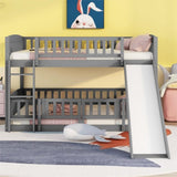 ZNTS Bunk Bed with Slide,Full Over Full Low Bunk Bed with Fence and Ladder for Toddler Kids Teens Gray 86635158